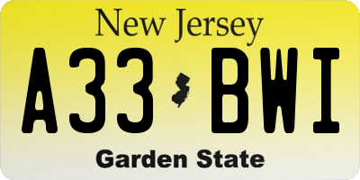 NJ license plate A33BWI