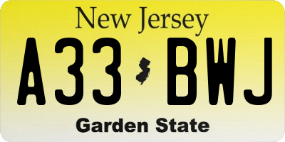 NJ license plate A33BWJ
