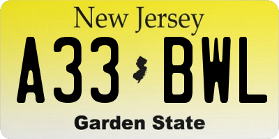 NJ license plate A33BWL