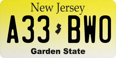 NJ license plate A33BWO