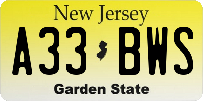 NJ license plate A33BWS