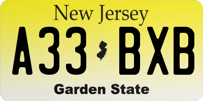 NJ license plate A33BXB
