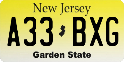 NJ license plate A33BXG
