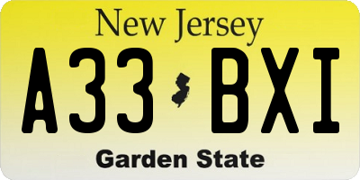 NJ license plate A33BXI