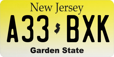 NJ license plate A33BXK