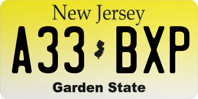 NJ license plate A33BXP