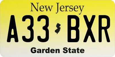 NJ license plate A33BXR