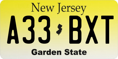 NJ license plate A33BXT