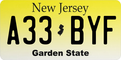 NJ license plate A33BYF