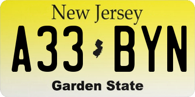 NJ license plate A33BYN