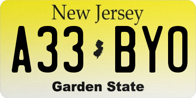 NJ license plate A33BYO