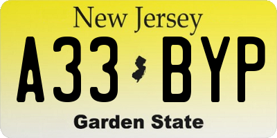 NJ license plate A33BYP