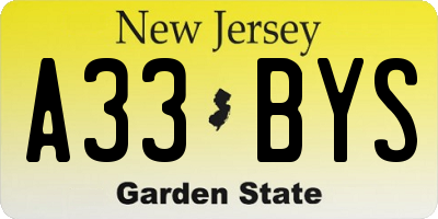 NJ license plate A33BYS