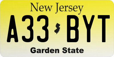 NJ license plate A33BYT