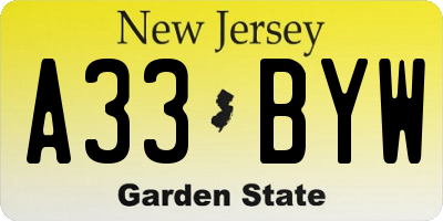 NJ license plate A33BYW