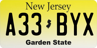 NJ license plate A33BYX