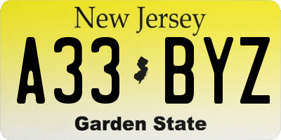 NJ license plate A33BYZ