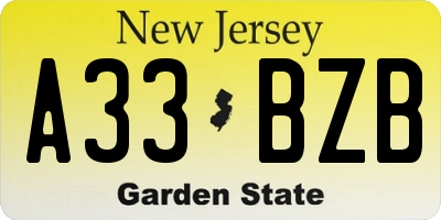 NJ license plate A33BZB