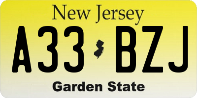 NJ license plate A33BZJ