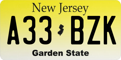 NJ license plate A33BZK