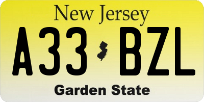 NJ license plate A33BZL