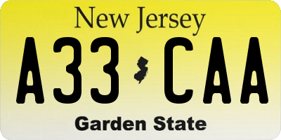 NJ license plate A33CAA