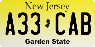 NJ license plate A33CAB