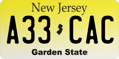 NJ license plate A33CAC