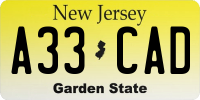 NJ license plate A33CAD