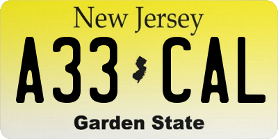 NJ license plate A33CAL