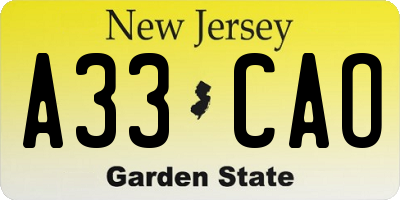 NJ license plate A33CAO