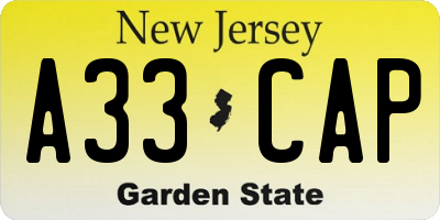 NJ license plate A33CAP