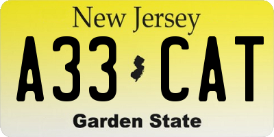 NJ license plate A33CAT