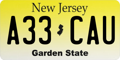 NJ license plate A33CAU