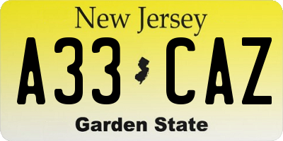 NJ license plate A33CAZ