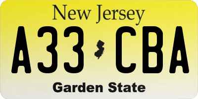 NJ license plate A33CBA