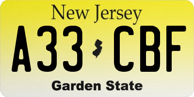 NJ license plate A33CBF