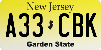 NJ license plate A33CBK