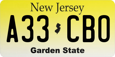 NJ license plate A33CBO