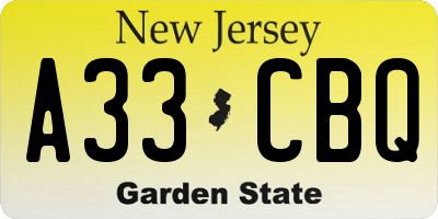 NJ license plate A33CBQ