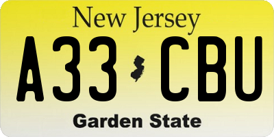 NJ license plate A33CBU