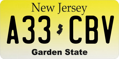 NJ license plate A33CBV