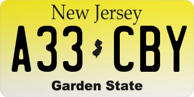 NJ license plate A33CBY