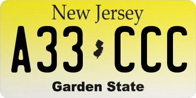 NJ license plate A33CCC