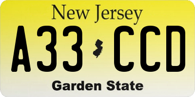 NJ license plate A33CCD