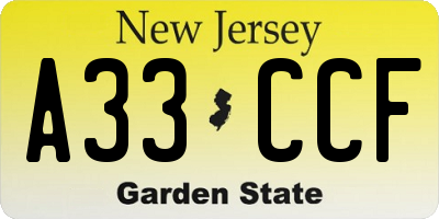 NJ license plate A33CCF