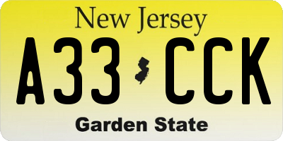 NJ license plate A33CCK
