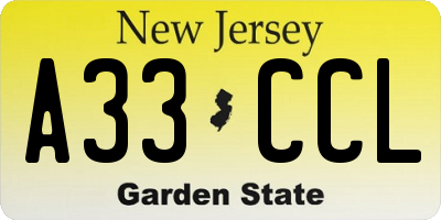 NJ license plate A33CCL