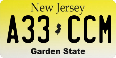 NJ license plate A33CCM