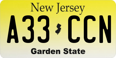 NJ license plate A33CCN